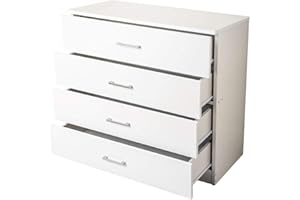 Home Treats White Chest of Drawers Bedroom Furniture I 4 Drawer Chest of Drawers I Anti Bowing Drawer Support I Clothes Organiser for Any Room I Easy to Assemble