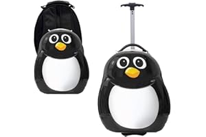 Okaymobile Kinderkoffer + Rucksack | Kindertrolley Kinder Koffer Trolley Reisekoffer Kindergepäck Reisegepäck Hartschalenkoffer für Jungen und Mädchen Motive | 2 teiliges Kofferset | Pinguin