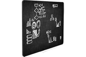 ‎DR.TAFEL Dr.Tafel Kreidetafel zum Aufhängen mit Stiftablage 60x45 cm - Schreibtafel Abwischbar Trocken - Magnettafel mit 10 Stück Kreide - Magnetboard Rahmenlos Schwarz