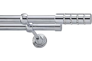 YOUR HOME ONLINE Metal Double Extendable Curtain Pole Polished Chrome 19mm & 19mm Barrel Finial (2m - 3m)