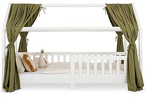 IDIMEX Lot de 2 Rideaux de lit NENA en Mousseline 100% Coton 125 x 310 cm, pour Lits cabanes Enfants, Tissu léger et Doux, Vert