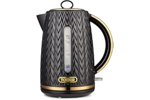 Tower T10052BLK Empire 1.7 Litre Kettle with Rapid Boil, Removable Filter, 3000W, Black with Brass Accents