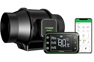 VIVOSUN AeroZesh S6 - Ventilatore di Scarico in linea, Silenzioso, 405 CFM, 6 Pollici, con motore EC e driver WiFi GrowHub E42A, Temperatura e umidità – per