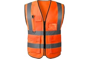 WLHGH Hochsichtbares reflektierendes Sicherheitsweste für Männer und Frauen - mit Taschen, Reißverschluss und reflektierenden Streifen - Bleiben Sie sicher und sichtbar…