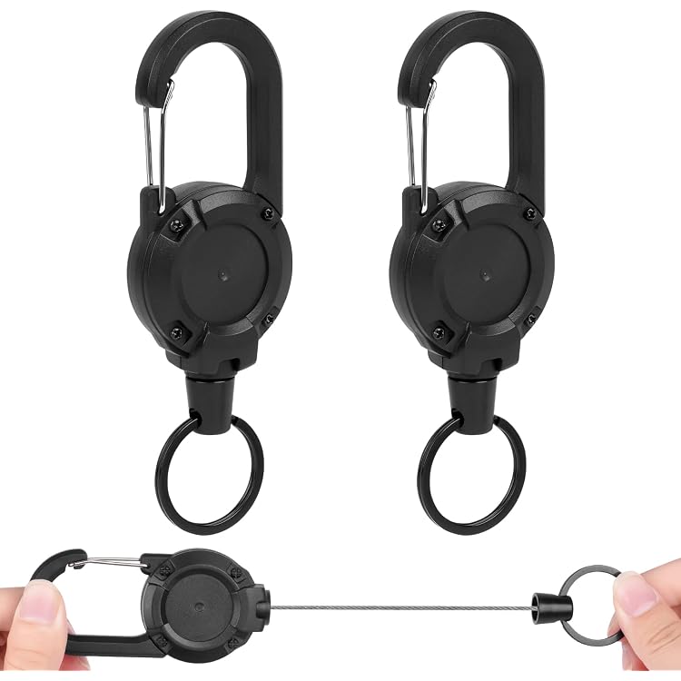 2er-Pack Einziehbarer Schlüsselanhänger – Mit Karabiner Und Ausweishalter, 90 Cm Stahlschnur, Robust