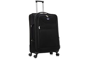Aerostar Large 29” Lightweight Softshell Expandable Suitcase, Integrated Combination Lock, 4 Wheels Check in Luggage for 23kg (Black, 112 litres)