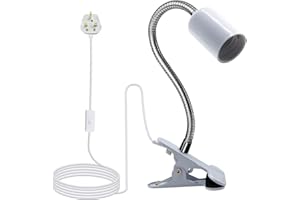 WRPACTTG Clip on Lamp, Clip on Reading Light with Metal Base, 220CM Clamp on Bedside Light,9MM&350MM Thickened Lengthened Gooseneck E27 Bulb Holder, E27 Clamp Lamp Fitting for Reading Plant Growth Fish Tank