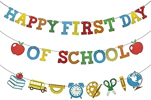 HINGTAI Striscione con scritta "Buon primo giorno di scuola", decorazioni per feste di bentornato a scuola, per bambini, aule, feste del primo giorno, sfondo per feste.