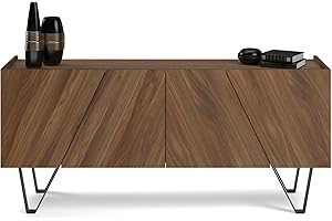 Mobili Fiver, Madia-Buffet 4 ante Emma con gambe nere, Noce Canaletto, 168 cmx45 cmx76.6 cm, Nobilitato/Ferro, Credenza Soggiorno Moderna, Made in Italy