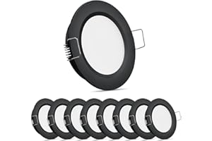 Obeaming 8 x LED Foco Empotrable de Techo 12V Autocaravana Downlight para Caravana Barco Camper Furgoneta, DIA 70mm CRI93 Aluminio (Negro, 5000K)