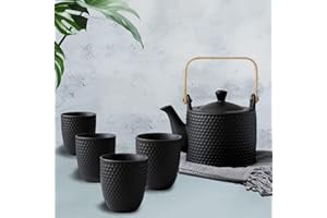 NIUKOMY Juego de Té Japonés de Cerámica Negra, Vintage Servicio de Té Porcelana Chino, Juego de Tetera con 4 Tazas y Infusor