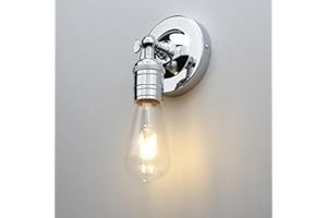 Phansthy Simple Style Retro Industrial Wall Light One-Head Wall Lamp Without Shade Vanity Mirror Lighting Suit for E27 Bulbs (Chromed)