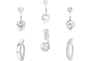 CocCCoon 6PCS Silver Belly Button Rings 14G Navel Bars for Women Girls Clicker