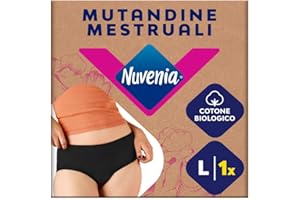 Nuvenia Mutandine Mestruali in cotone biologico, Lavabili e riutilizzabili per Giorno e Notte, Flusso Moderato-Abbondante, Colore Nero, Taglia L, 1 confezione, Comfort fit