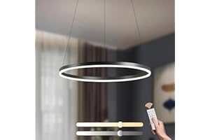 YYUTLUO Moderner DIY-Kreis-LED-Kronleuchter | 1 Schwarz Goldringe:60cm=29W| LED-Pendelleuchte aus Metall+Acryl |2,4 G Dimmbare Fernbedienung | Runde Decken-Hängelampe Wohnzimmer Schlafzimmer Esszimmer