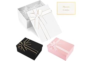 NVGVUP Pudełko prezentowe z pokrywką, 29 x 21 x 10 cm, białe pudełko prezentowe z kokardkami, kartki z życzeniami Raffia, duże, głębokie, składane pudełko na prezent na Walentynki, urodziny, wesele