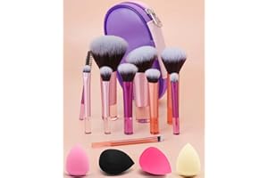 PGRODE Mini Travel Makeup Brushes Set, 14 Pieces, Portable Full Complete Function Cosmetic Kit with Brush Pouch, On the Go Short Makeup Brush Small Travel Essentials for Women, Girls (Colorful)