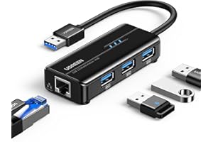 UGREEN Hub Usb 3.0, 3 Porty, Adapter Ethernet Kompatybilny Z Macbooka Pro Air, Imaca, Maca Mini, Surface Pro, Itp. (Czarny)