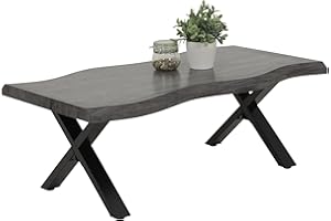 ‎HELA TISCHE Hela Tische, Baumkantentisch, Couchtisch Gerd, X-Gestell Metall Schwarz, Wabenplatte melaminbeschichtet, Dekor Akazie Grau, 110x60cm
