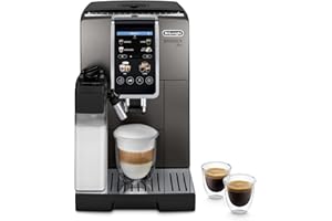 De'Longhi Perfetto Dinamica Plus ECAM380.95.TB, Macchina Automatica per Caffè in Chicchi, Caraffa Montalatte Automatica, 24 Bevande One Touch, Schermo Touch, Spegnimento Programmabile, Titanio