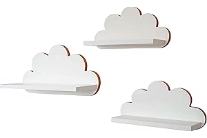 MOLILAND Scaffale a nuvola per cameretta dei bambini, set da 3 pezzi, mensola da parete per cameretta dei bambini, colore bianco, mensola in legno in stile scandinavo, decorazione da parete con kit di