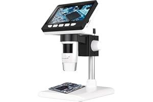 JURCHEN Digital Microscope 4.3inch IPS Screen 50X-1000X Magnification 1080P HD Microscope with Adjustable Metal Stand, 8 LEDs Light TF Cards Compatible 32GB, PC system for Windows/Mac