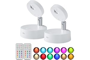 WUYOR Wireless LED Spotlight with Remote Control,RGB Art Lights Color Changing Picture Light Dimmer Puck Lights Display Lamps Wall Light Hallway Cupboards