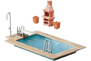 FALLER Swimming Pool and Garden Shed Model Kit with 57 Individual Parts 80 x 44 x 26 mm I Model Railway Accessories H0 I Model Railway H0 Garden Shed