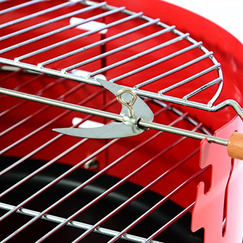 Nexos Rundgrill mit Ablage Grillwagen BBQ Grill Holzkohlegrill rot 70 x 40 cm Bratenspieß Windschutz Spritzschutz Räder Outdoor Terrasse Garten Balkon Standgrill freistehend Rost - 4