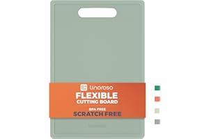 Linoroso Planche à Découper en Plastique - Sans BPA, Flexible, Antirayures, Légère et Portable - 25x35 cm avec Rainure à Jus, Compatible Lave-Vaisselle - Vert Menthe