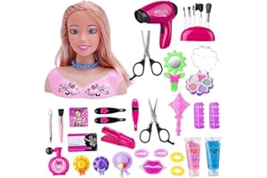 VOULLIY Kids Hairdressing Makeup Dolls,Make-up and Hairdressing Head Kids Hair Styling Head Doll, Hair Styling Doll Head Toys, Doll Styling Head Hairdressing, Styling Head Toy with Hair Accessories (C/35 Pcs)