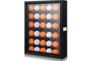 CHUNFUL 30 Golf Ball Display Case 14" x 10.6" x 3" Golf Ball Holder Lockable Wall Mount Golf Ball Case Solid Golf Ball Display Rack Cabinet with Acrylic Door for Counter Golfer Gift Golf Enthusiasts, Black