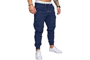 AlvaQ Mens Cargo Trousers Pants - Mens Joggers Cargo Casual Cotton Tapered Stretch Twill Drawstring Athletic Joggers Sweatpants with 6 Pockets 32-42