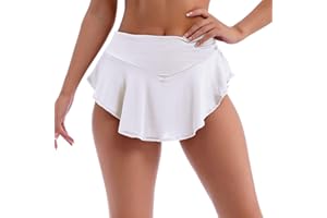 IBAKOM Jupe-short taille haute à volants pour femme - Pour yoga, jogging, gym, entraînement, hipster, rave, danse sur scène, pole dance - Mini pantalon chaud - Vêtements de sport - Jupes de lingerie