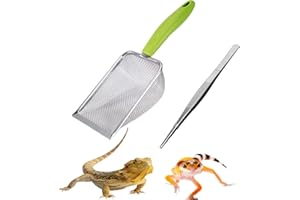 WOYOUS Reptile Shovel Siebschaufel Sand Reptilien Sand Substrat Scoop Reptiliensand Feinmasch Edelstahl Terrarium Substrat Sand Bettwäsche Streu Reiniger Scoop und Lange Reptilien Futterzangen (Grün-2mm)