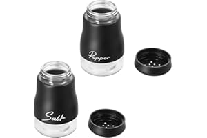 PTJJXA Juego de Salero y Pimentero de Acero Inoxidable, Salero de Cocina y Pimentero, Salero de Especias, 2 Pcs Saleros y Pimenteros Pequeños con Orificios para Barbacoa, Autocaravana, 120ml (Negro)