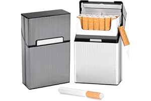 LiRiQi Étui à Cigarettes, 2 Pcs Boite a Cigarettes Homme Porte Cigarette Femme en Aluminium, Etui Paquet Cigarette, Paquet de Cigarettes Fermeture Aimantée pour 20 cigarettes (Gris + Argent)