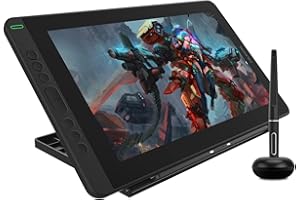 HUION Kamvas 13 Tavoletta Grafica con Schermo Compatibile con Android, Funzione di Inclinazione di ±60° Stilo Senza Batteria, 8 Tasti di Scelta Rapida, Supporto Regolabile - 13,3 Pollici (Nero)