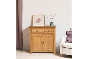 Hallowood Furniture Waverly Oak Small Sideboard with 1 Large Drawer & Cupboard, Solid Wooden Small Cupboard with Adjustable Shelf, Compact Dresser, Sideboard Storage Cabinet