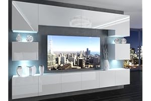 Hucoco KLARI | Conjunto de Muebles de TV | Unidad de Pared de Estilo Moderno | Ancho 300 cm | Colgante de Pared para TV con Acabado Brillante