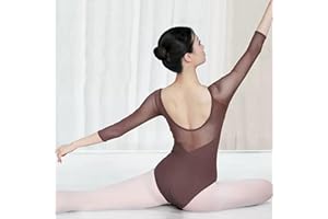 XYLGJYT Dziewczęta/damski trykot do tańca, czarny trykot z długim rękawem 3/4 z dekoltem w serek elastyczny nylonowy trykot gimnastyczny, odzież baletowa