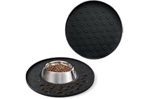 YEICXOH Hundenapf Matte mit Erhöhtem Rand, Verdickter Silikon, Wasserdicht, rutschfest, Hundeabdrücke,28x28 cm (2er-Pack Schwarz, 28X28 cm)