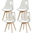 U2PICK Set of 4 Dining Chairs Modern Kitchen Clear Acrylic Dining Chairs with PU Leather Cushions and Solid Beech Wood Legs for Living Room and Bedroom Grey
