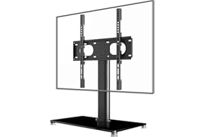 Suptek Universal TV Stands, Table Top TV Stand, Pedestal TV Stand for Most 17"-55" Screens, Height Adjustable TV Base Stand with Tempered Glass Base and Wire Management, Hold up to 40kg, VESA 75/400mm