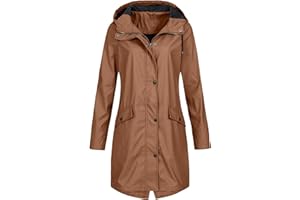 DABAOK Womens Rain Coat Women's Solid Color Rain Jacket Outdoor Hoodie Waterproof Long Coat Overcoat Windproof Activewear