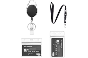 PAILEWEI Porte Badge Avec Porte Carte Transparent, 1 Ensemble Comprend - Cordon, porte Badge Enrouleur et Porte Carte étanche, pour Porte Clé D'Identité (Noir A01)