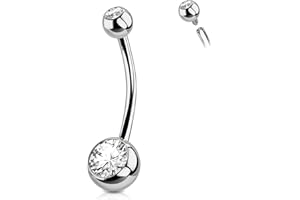 OUFER 14G 8 10 12 14mm Piercing Ombelico Titanio Filettatura Interna Corto Barra Lungo Ball CZ Palline Argento Barbell Navel Bar Belly Button Rings Gioiello Donna 1.6mm