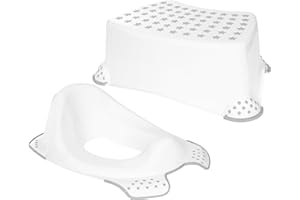 Babycurls Little Journey Toilet Training Kids Non Slip Up Step Stool + Toilet Training Seat Combo Unisex White For Safe Toddler Loo Potty Training in The Bathroom And Home