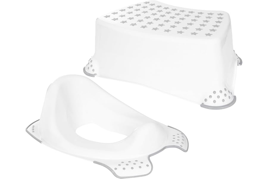 Babycurls Little Journey Toilet Training Kids Non Slip Up Step Stool + Toilet Training Seat Combo Unisex White For Safe Toddler Loo Potty Training in The Bathroom And Home