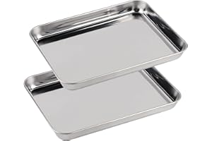 SWAWIS 2 Pezzi Teglia Forno Rettangolare, 23x17x2.5cm Teglia da Forno in Acciaio Inox per cottura a forno, Lavabile in Lavastoviglie